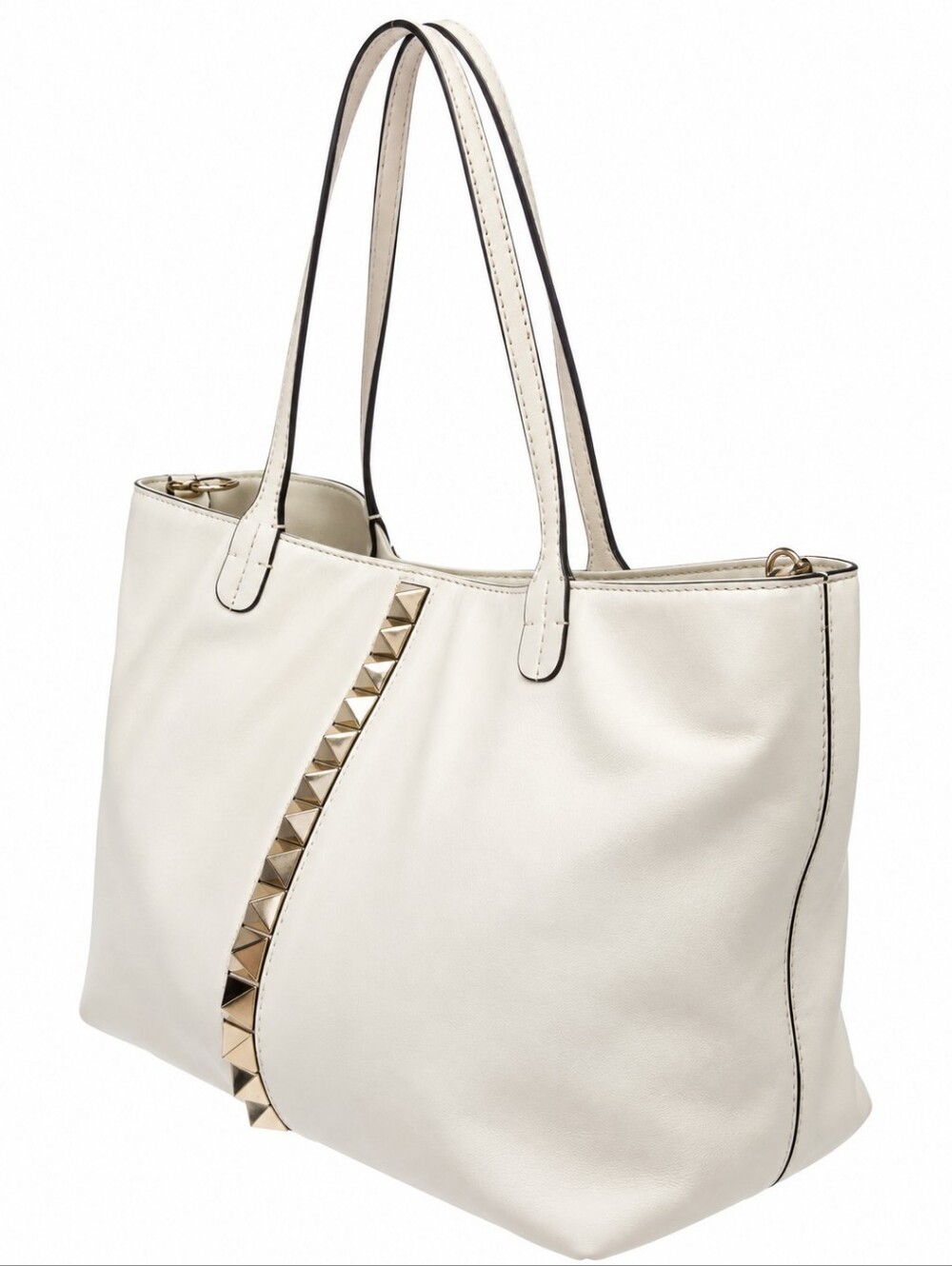 Valentino White Stud-Spacious white tote with gold pyramid stud triTrim Tote Bag
